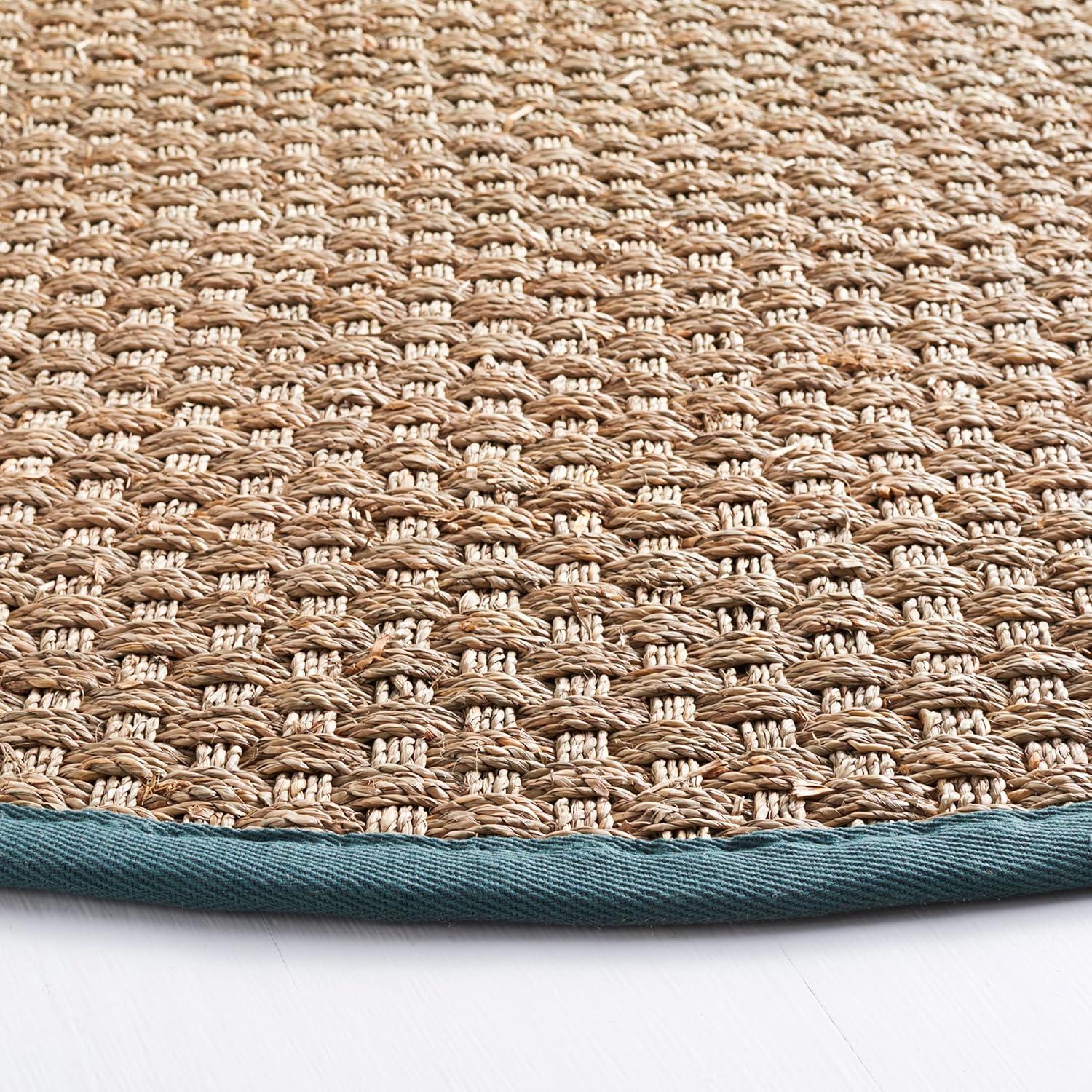 image:imageSAFAVIEH Area Rug 8x10 Natural Fiber Collection Large Natural amp Beige Seagrass Basketweave Pattern NF114ANaturalDusty Teal Blue