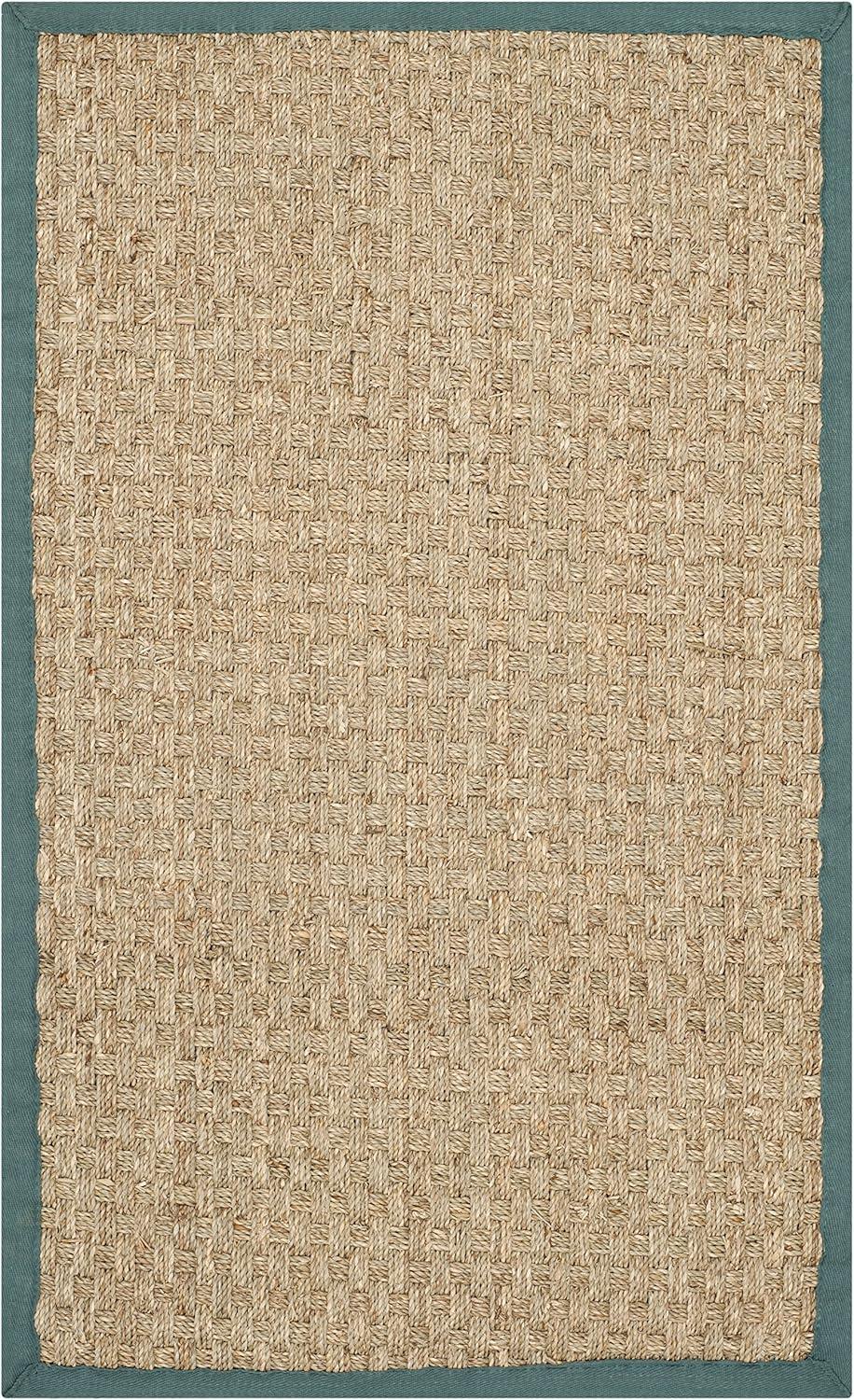 image:imageSAFAVIEH Area Rug 8x10 Natural Fiber Collection Large Natural amp Beige Seagrass Basketweave Pattern NF114ANaturalDusty Teal Blue
