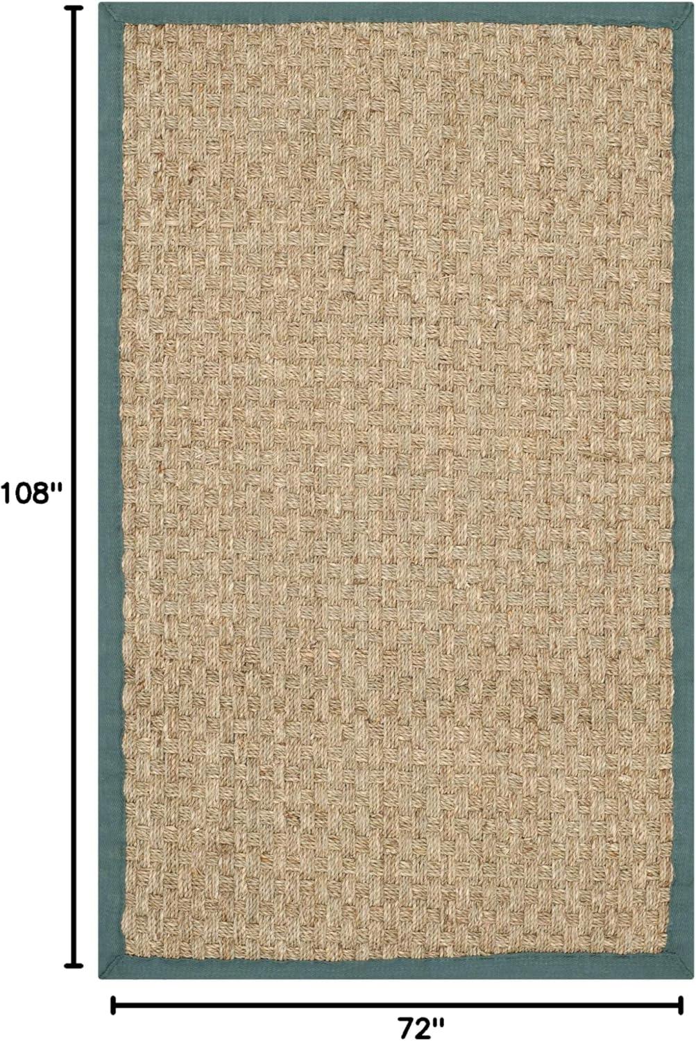 image:imageSAFAVIEH Area Rug 8x10 Natural Fiber Collection Large Natural amp Beige Seagrass Basketweave Pattern NF114ANaturalDusty Teal Blue