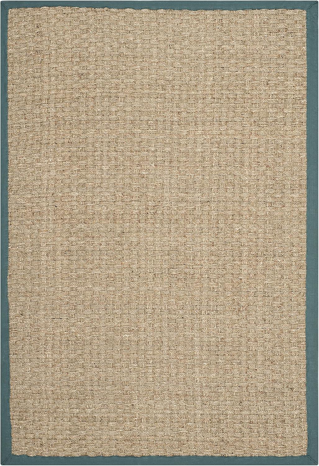 image:imageSAFAVIEH Area Rug 8x10 Natural Fiber Collection Large Natural amp Beige Seagrass Basketweave Pattern NF114ANaturalDusty Teal Blue