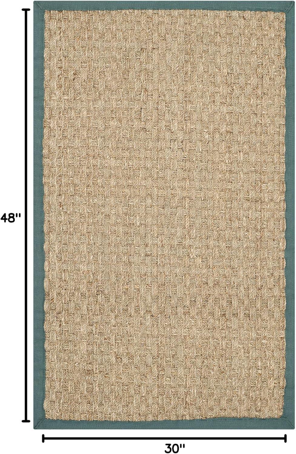 image:imageSAFAVIEH Area Rug 8x10 Natural Fiber Collection Large Natural amp Beige Seagrass Basketweave Pattern NF114ANaturalDusty Teal Blue