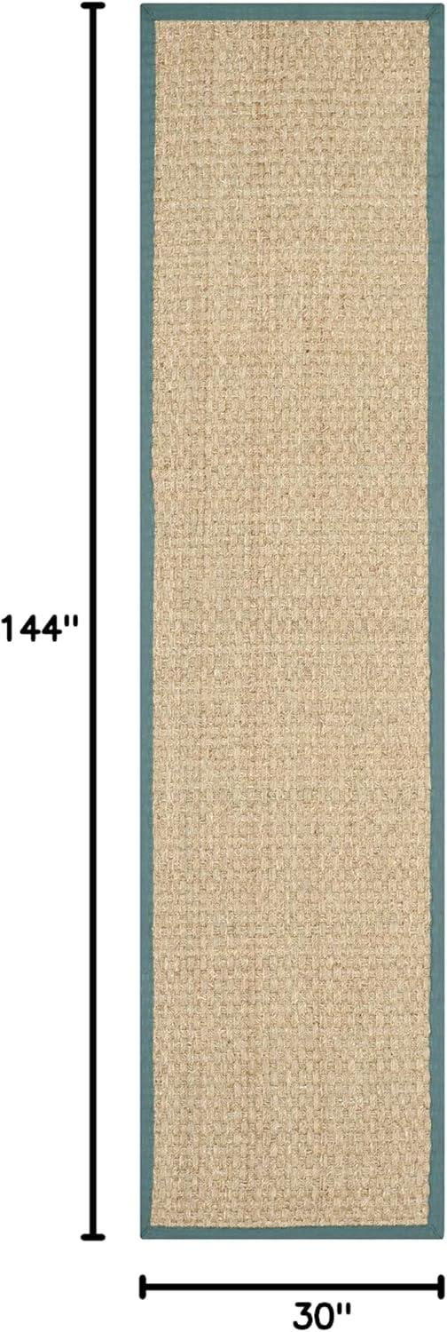 image:imageSAFAVIEH Area Rug 8x10 Natural Fiber Collection Large Natural amp Beige Seagrass Basketweave Pattern NF114ANaturalDusty Teal Blue