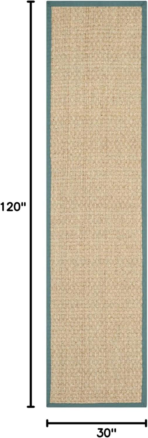 image:imageSAFAVIEH Area Rug 8x10 Natural Fiber Collection Large Natural amp Beige Seagrass Basketweave Pattern NF114ANaturalDusty Teal Blue