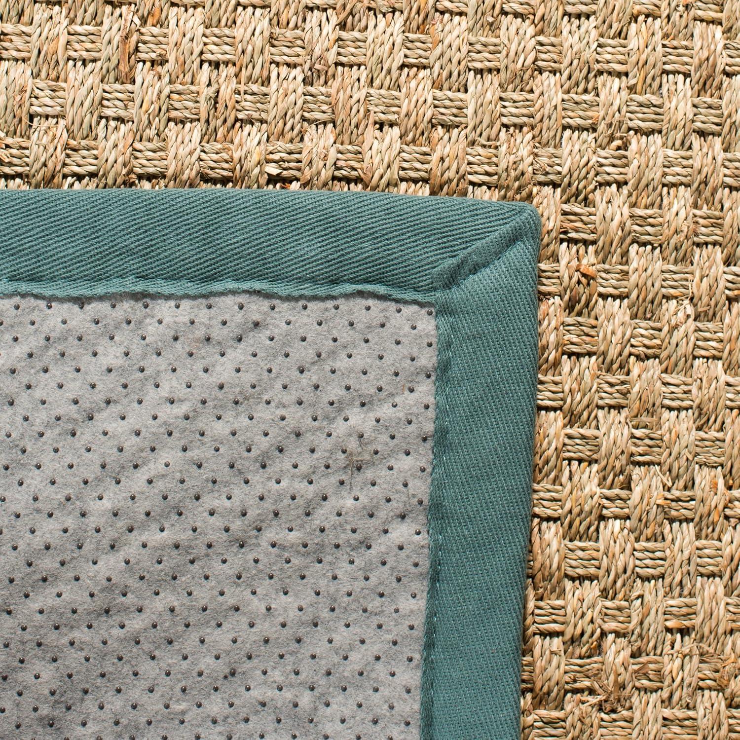 image:imageSAFAVIEH Area Rug 8x10 Natural Fiber Collection Large Natural amp Beige Seagrass Basketweave Pattern NF114ANaturalDusty Teal Blue