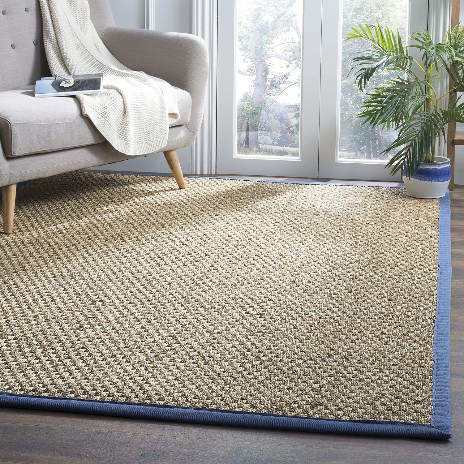 image:imageSAFAVIEH Area Rug 8x10 Natural Fiber Collection Large Natural amp Beige Seagrass Basketweave Pattern NF114ANaturalLight Navy