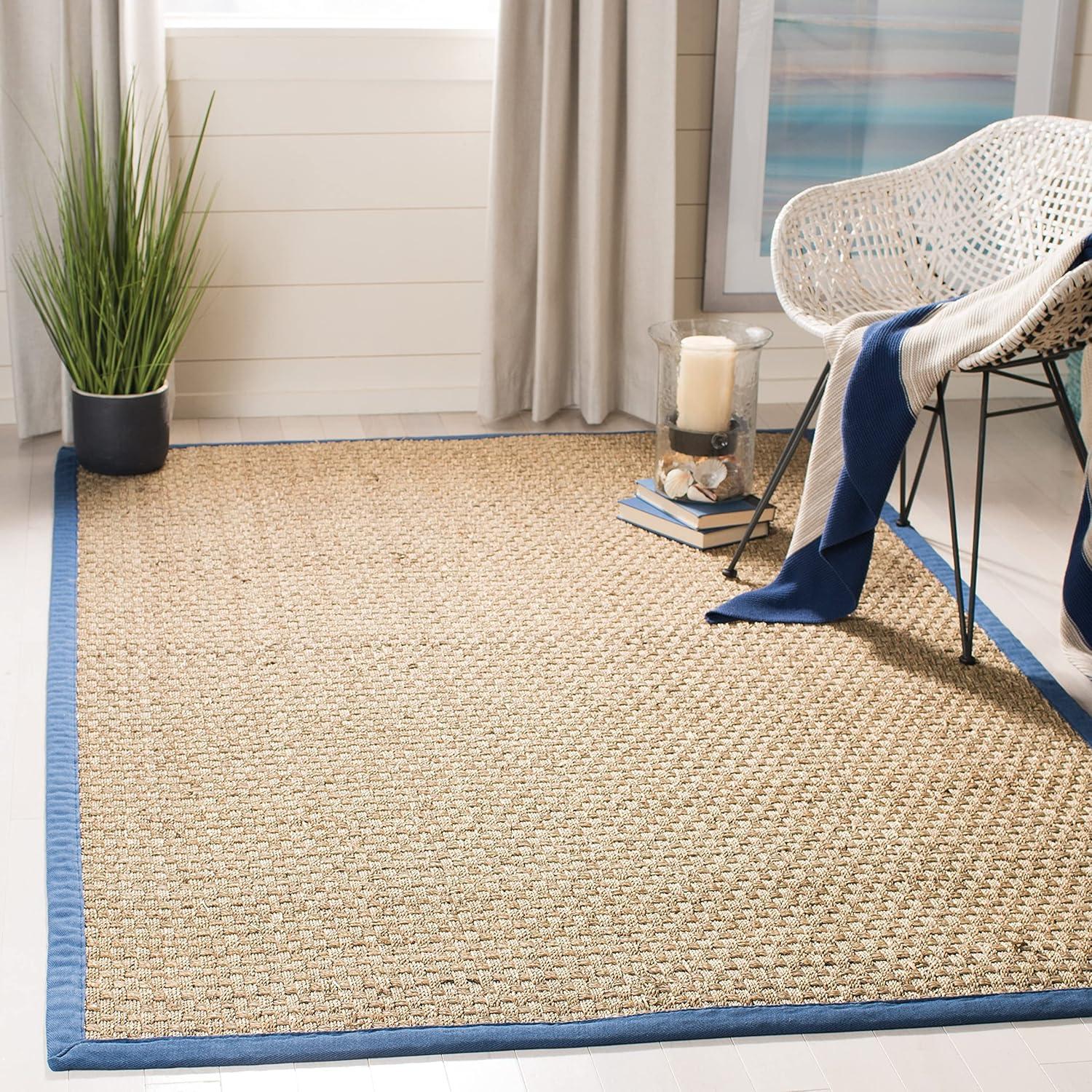 image:imageSAFAVIEH Area Rug 8x10 Natural Fiber Collection Large Natural amp Beige Seagrass Basketweave Pattern NF114ANaturalLight Navy