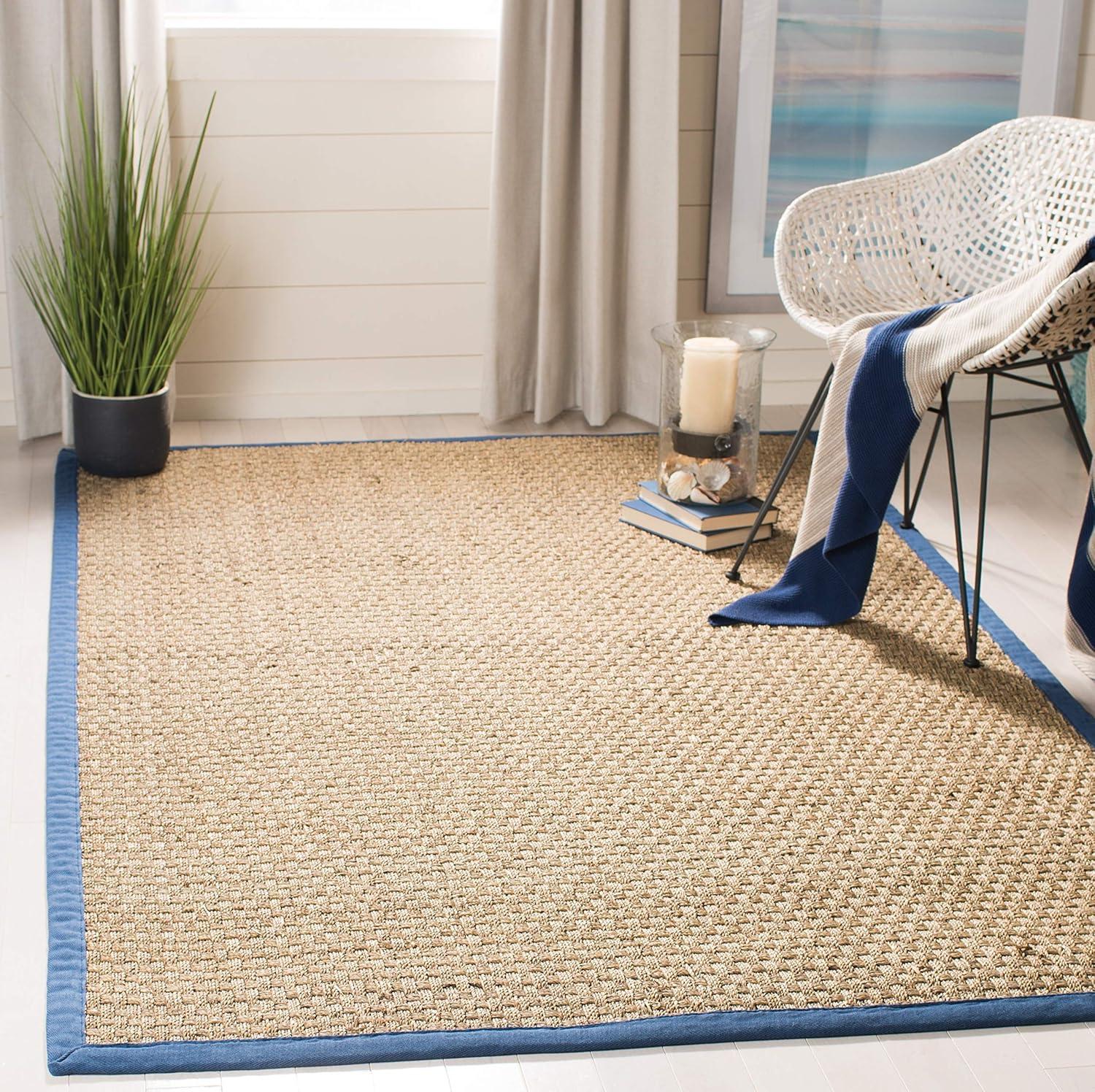 image:imageSAFAVIEH Area Rug 8x10 Natural Fiber Collection Large Natural amp Beige Seagrass Basketweave Pattern NF114ANaturalLight Navy