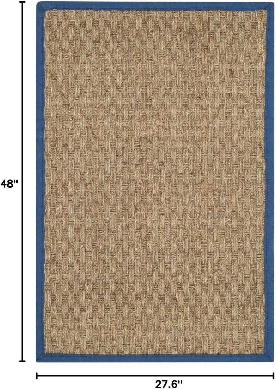 image:imageSAFAVIEH Area Rug 8x10 Natural Fiber Collection Large Natural amp Beige Seagrass Basketweave Pattern NF114ANaturalLight Navy