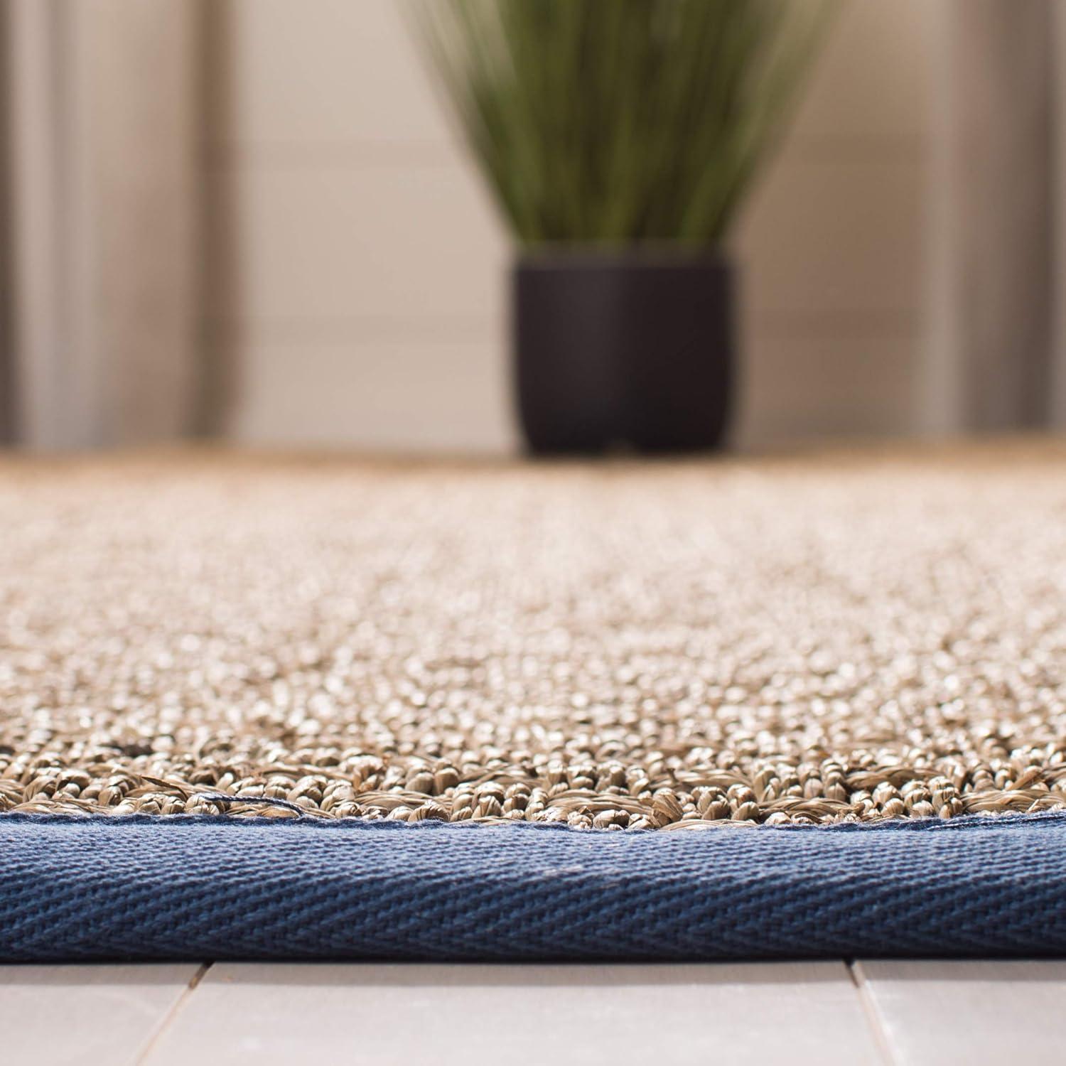 image:imageSAFAVIEH Area Rug 8x10 Natural Fiber Collection Large Natural amp Beige Seagrass Basketweave Pattern NF114ANaturalLight Navy