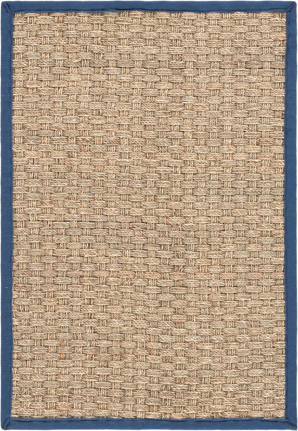 image:imageSAFAVIEH Area Rug 8x10 Natural Fiber Collection Large Natural amp Beige Seagrass Basketweave Pattern NF114ANaturalLight Navy