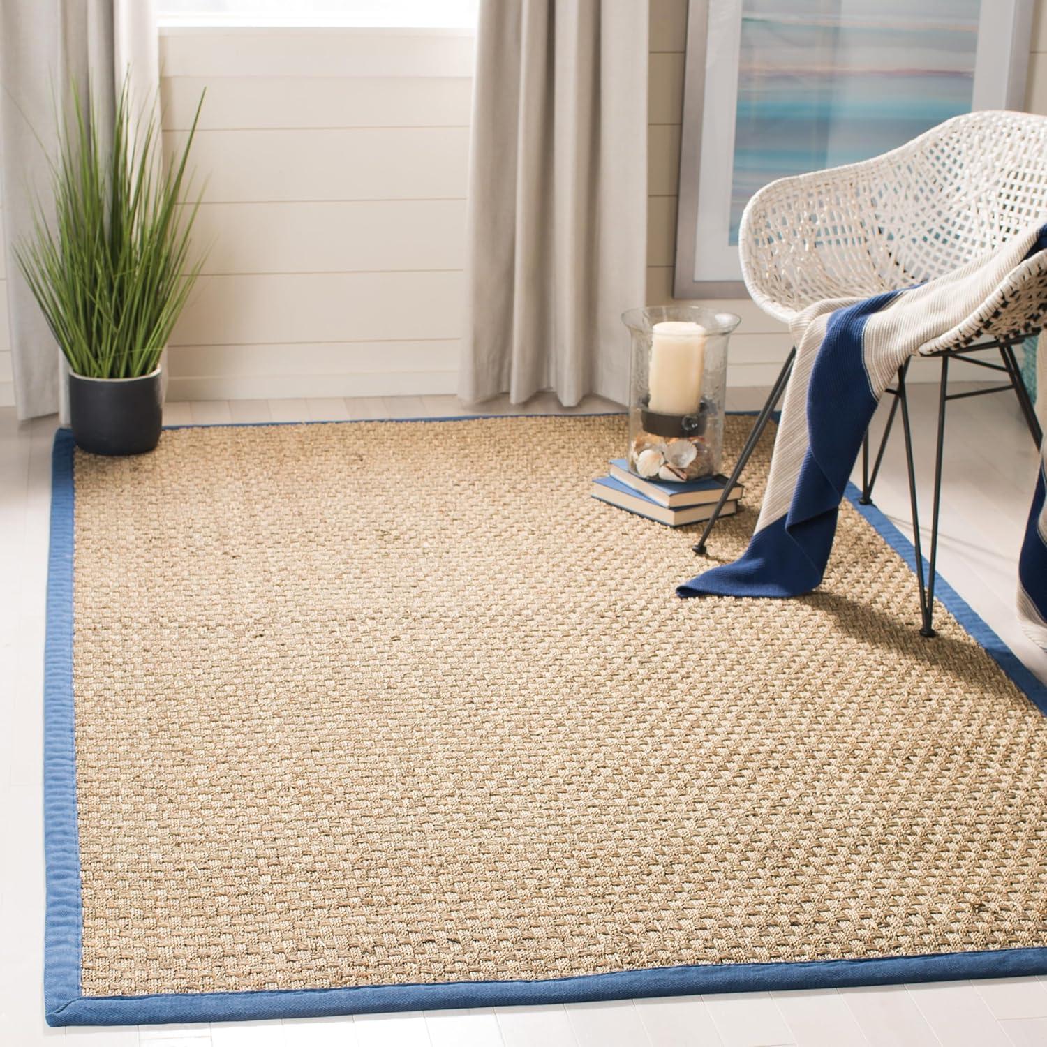 image:imageSAFAVIEH Area Rug 8x10 Natural Fiber Collection Large Natural amp Beige Seagrass Basketweave Pattern NF114ANaturalLight Navy