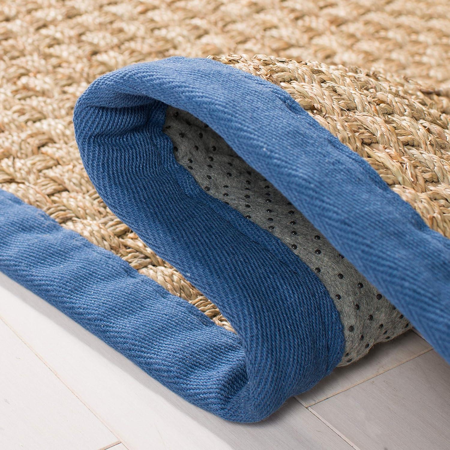image:imageSAFAVIEH Area Rug 8x10 Natural Fiber Collection Large Natural amp Beige Seagrass Basketweave Pattern NF114ANaturalLight Navy