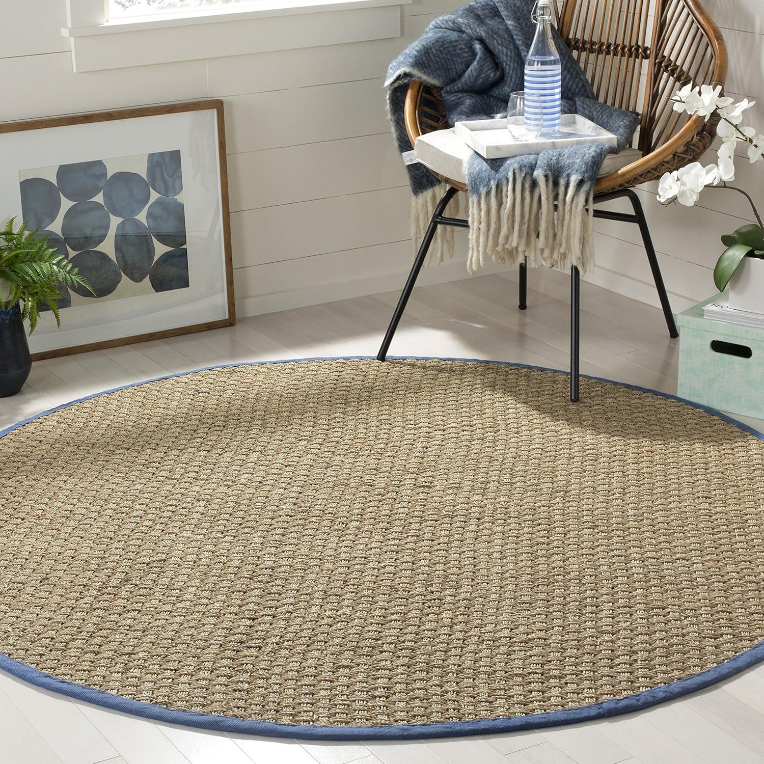image:imageSAFAVIEH Area Rug 8x10 Natural Fiber Collection Large Natural amp Beige Seagrass Basketweave Pattern NF114ANaturalLight Navy