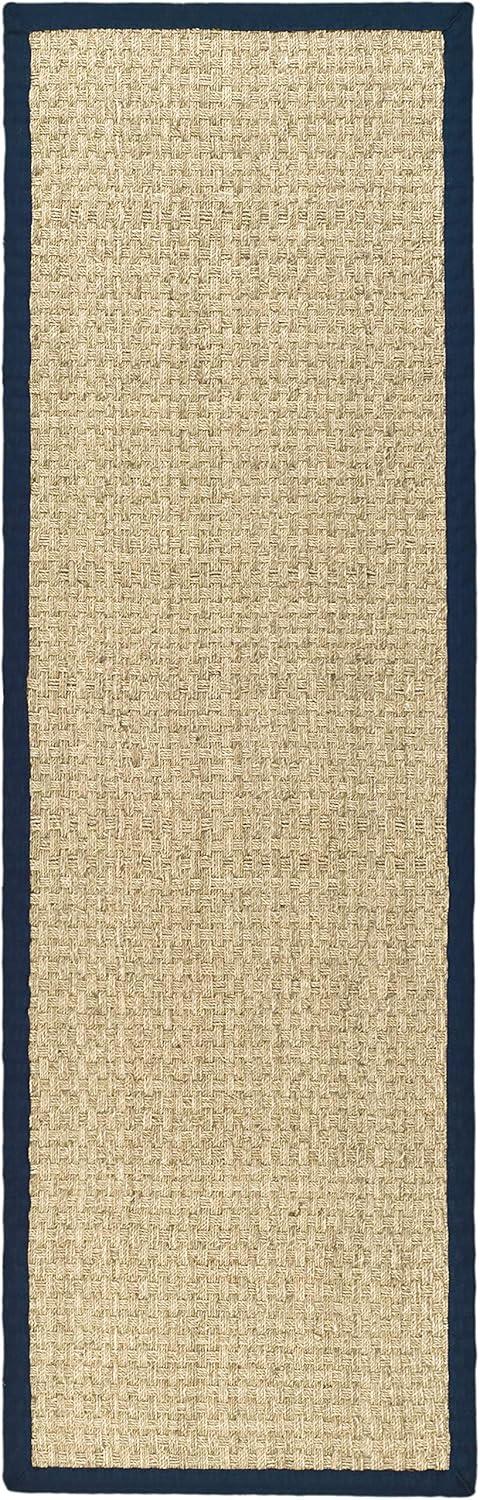 image:imageSAFAVIEH Area Rug 8x10 Natural Fiber Collection Large Natural amp Beige Seagrass Basketweave Pattern NF114ANaturalNavy Blue