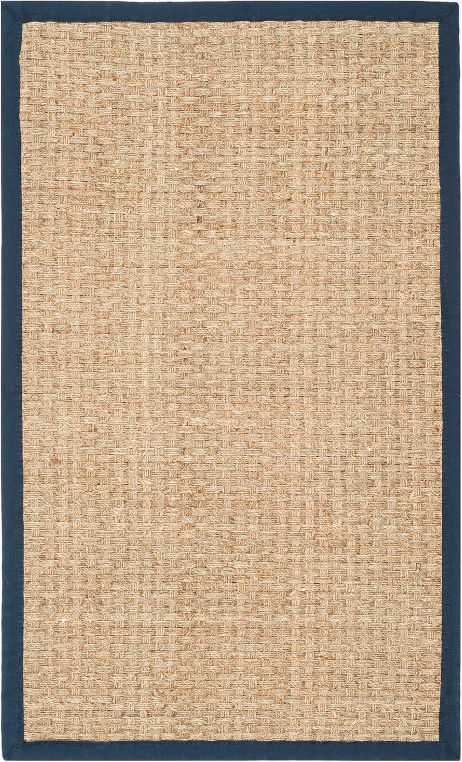 image:imageSAFAVIEH Area Rug 8x10 Natural Fiber Collection Large Natural amp Beige Seagrass Basketweave Pattern NF114ANaturalNavy Blue