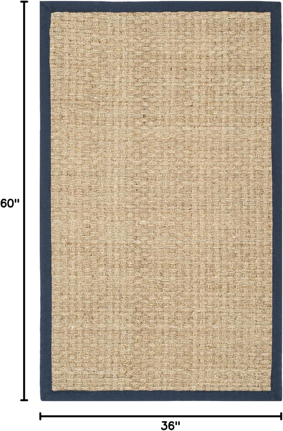 image:imageSAFAVIEH Area Rug 8x10 Natural Fiber Collection Large Natural amp Beige Seagrass Basketweave Pattern NF114ANaturalNavy Blue
