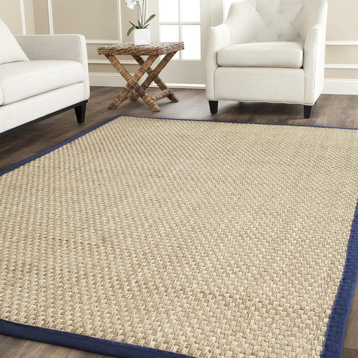 image:imageSAFAVIEH Area Rug 8x10 Natural Fiber Collection Large Natural amp Beige Seagrass Basketweave Pattern NF114ANaturalNavy Blue