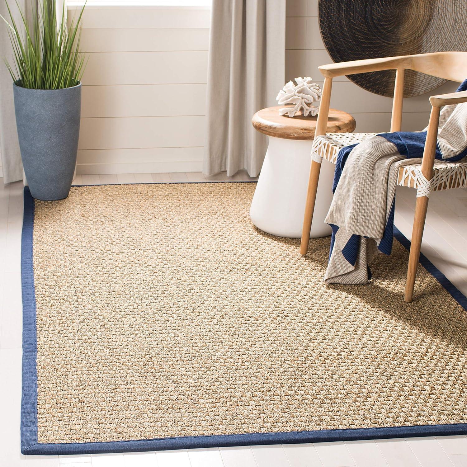 image:imageSAFAVIEH Area Rug 8x10 Natural Fiber Collection Large Natural amp Beige Seagrass Basketweave Pattern NF114ANaturalNavy Blue