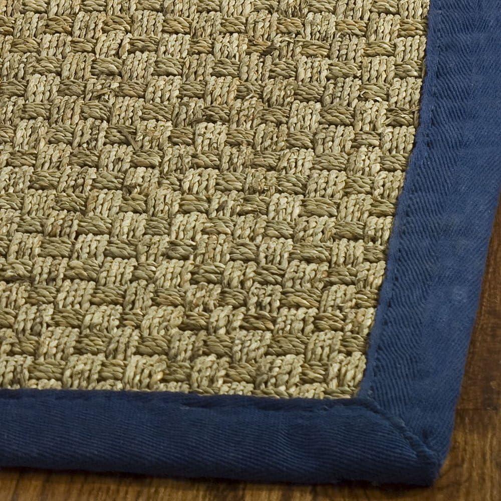 image:imageSAFAVIEH Area Rug 8x10 Natural Fiber Collection Large Natural amp Beige Seagrass Basketweave Pattern NF114ANaturalNavy Blue