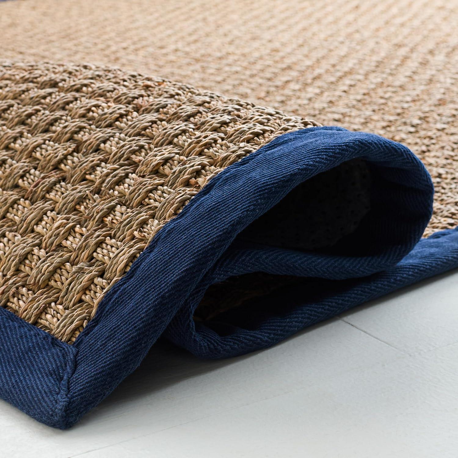 image:imageSAFAVIEH Area Rug 8x10 Natural Fiber Collection Large Natural amp Beige Seagrass Basketweave Pattern NF114ANaturalNavy Blue