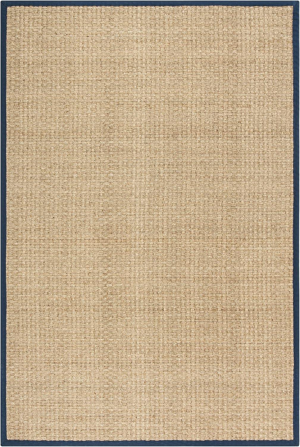 image:imageSAFAVIEH Area Rug 8x10 Natural Fiber Collection Large Natural amp Beige Seagrass Basketweave Pattern NF114ANaturalNavy Blue
