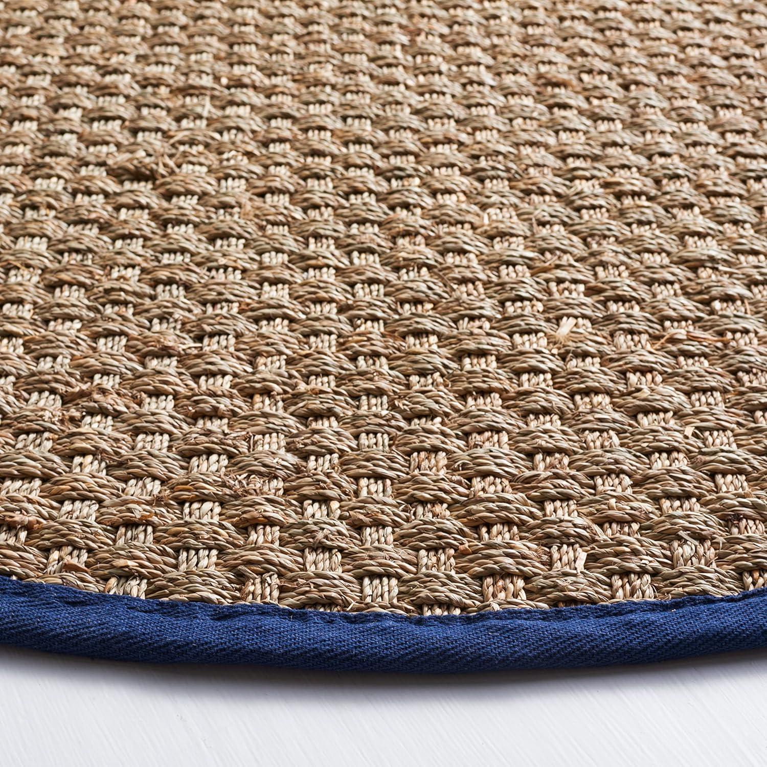 image:imageSAFAVIEH Area Rug 8x10 Natural Fiber Collection Large Natural amp Beige Seagrass Basketweave Pattern NF114ANaturalNavy Blue