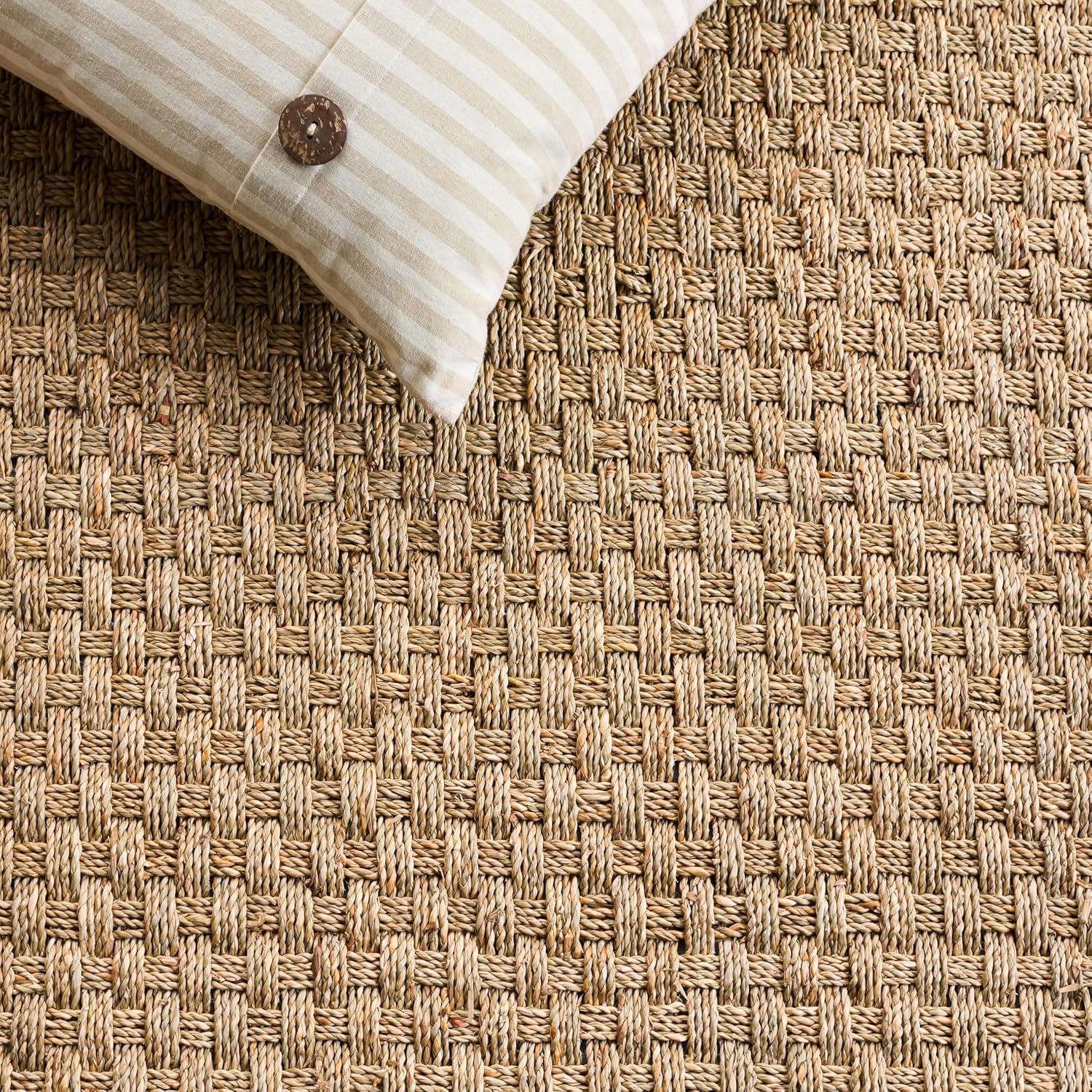 image:imageSAFAVIEH Area Rug 8x10 Natural Fiber Collection Large Natural amp Beige Seagrass Basketweave Pattern NF114ANaturalNavy Blue