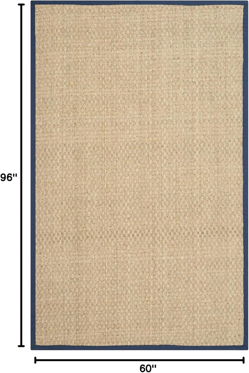 image:imageSAFAVIEH Area Rug 8x10 Natural Fiber Collection Large Natural amp Beige Seagrass Basketweave Pattern NF114ANaturalNavy Blue