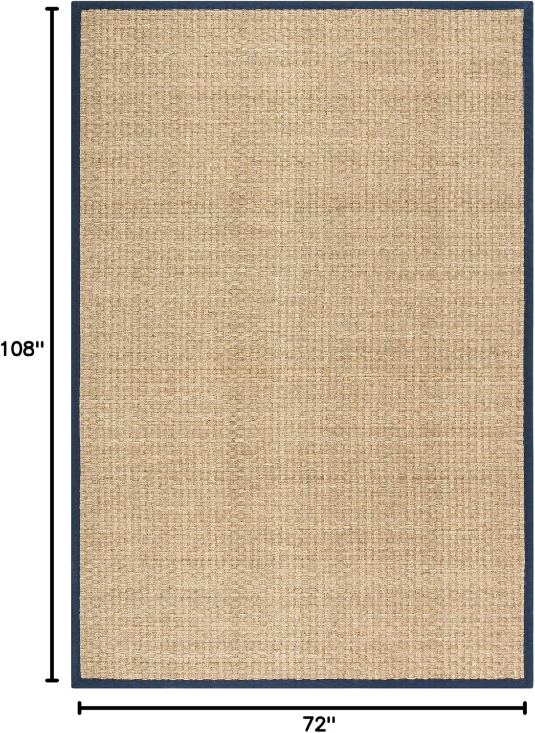 image:imageSAFAVIEH Area Rug 8x10 Natural Fiber Collection Large Natural amp Beige Seagrass Basketweave Pattern NF114ANaturalNavy Blue