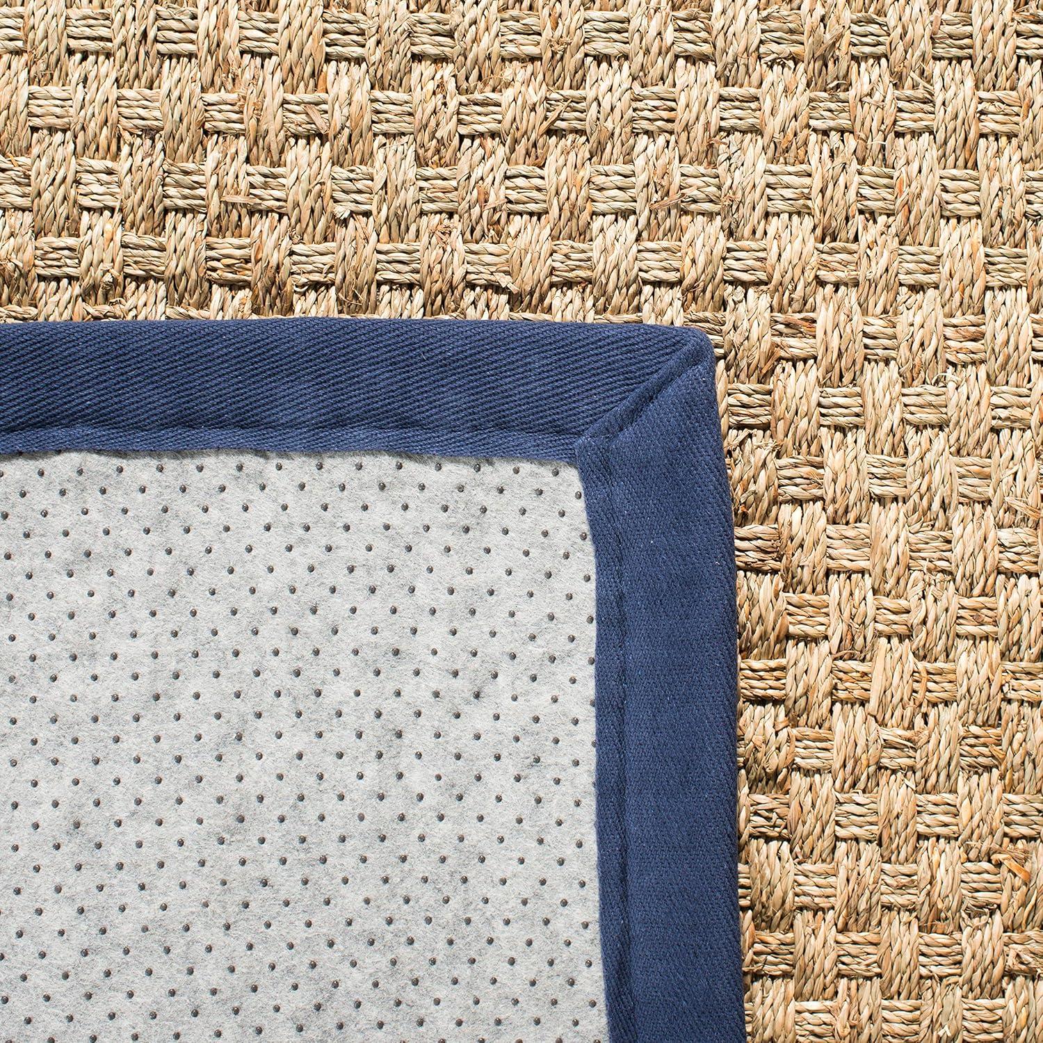 image:imageSAFAVIEH Area Rug 8x10 Natural Fiber Collection Large Natural amp Beige Seagrass Basketweave Pattern NF114ANaturalNavy Blue