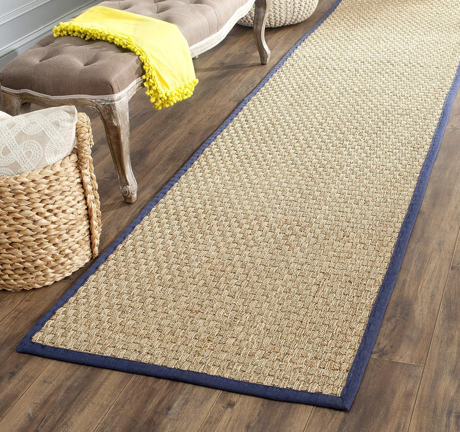 image:imageSAFAVIEH Area Rug 8x10 Natural Fiber Collection Large Natural amp Beige Seagrass Basketweave Pattern NF114ANaturalNavy Blue