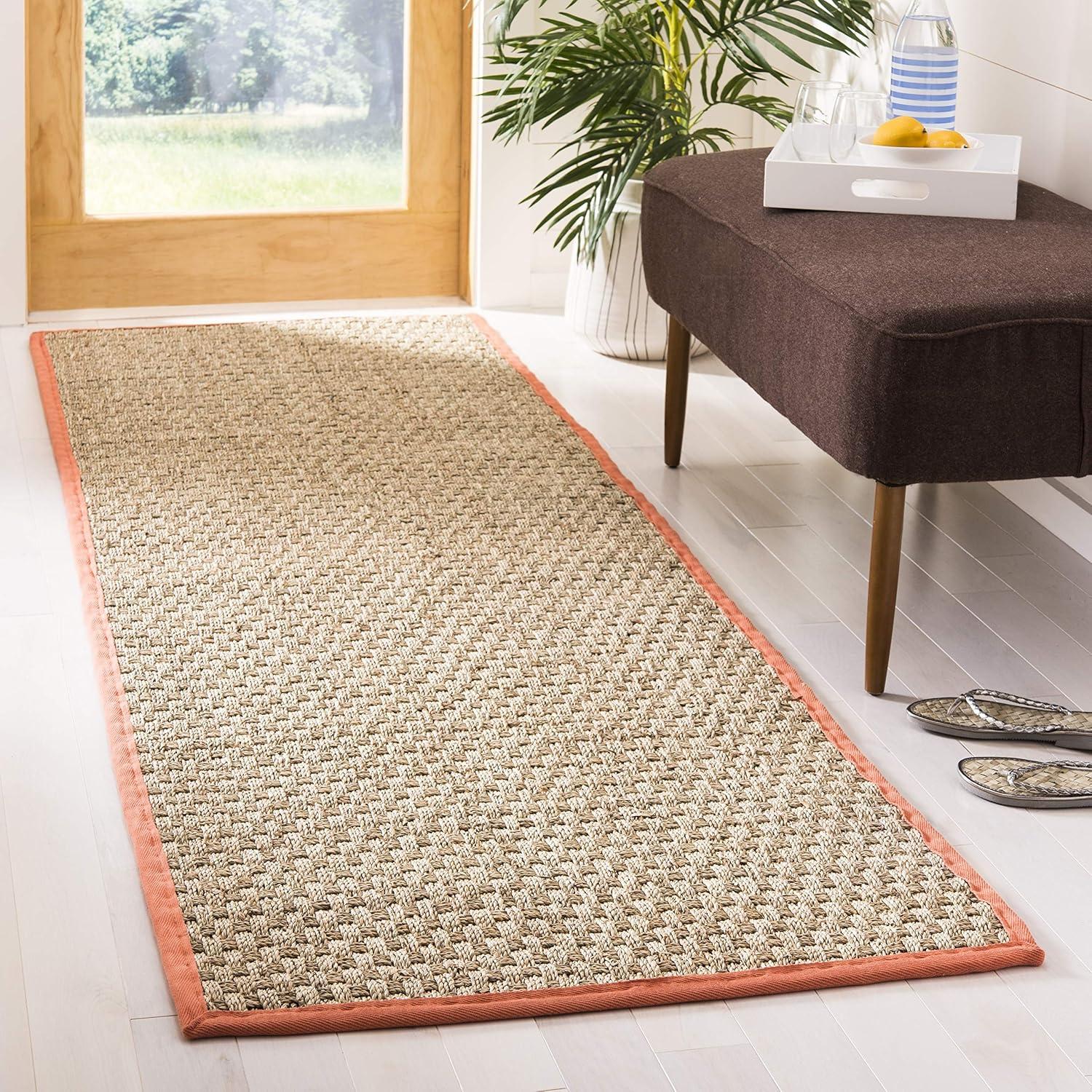 image:imageSAFAVIEH Area Rug 8x10 Natural Fiber Collection Large Natural amp Beige Seagrass Basketweave Pattern NF114ANaturalRust