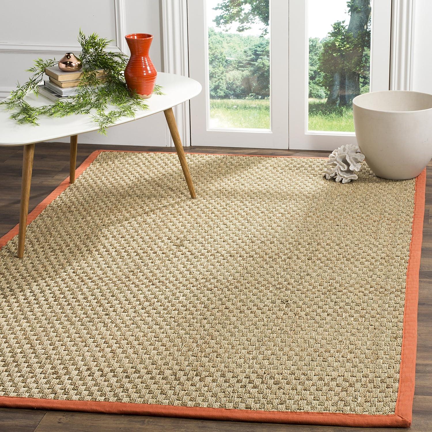 image:imageSAFAVIEH Area Rug 8x10 Natural Fiber Collection Large Natural amp Beige Seagrass Basketweave Pattern NF114ANaturalRust