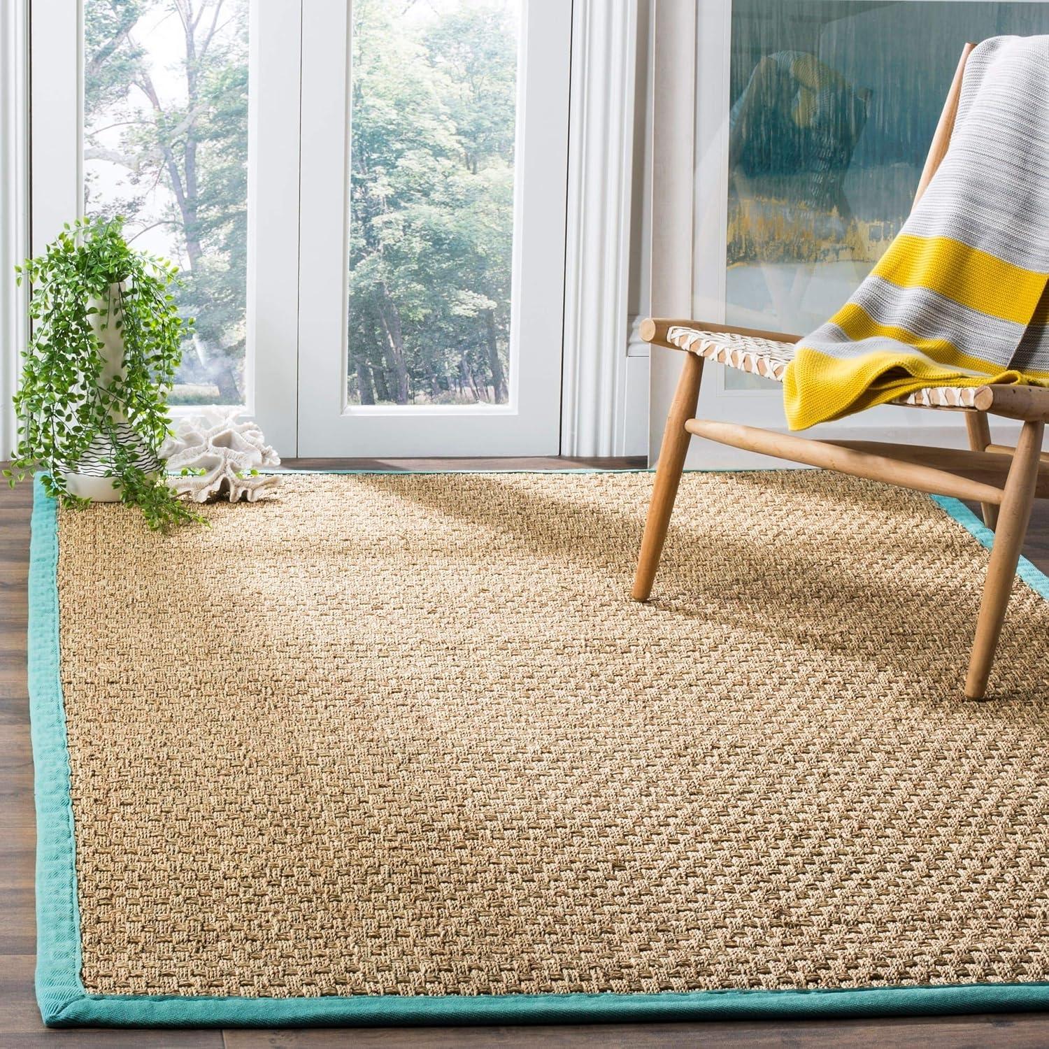 image:imageSAFAVIEH Area Rug 8x10 Natural Fiber Collection Large Natural amp Beige Seagrass Basketweave Pattern NF114ANaturalTeal