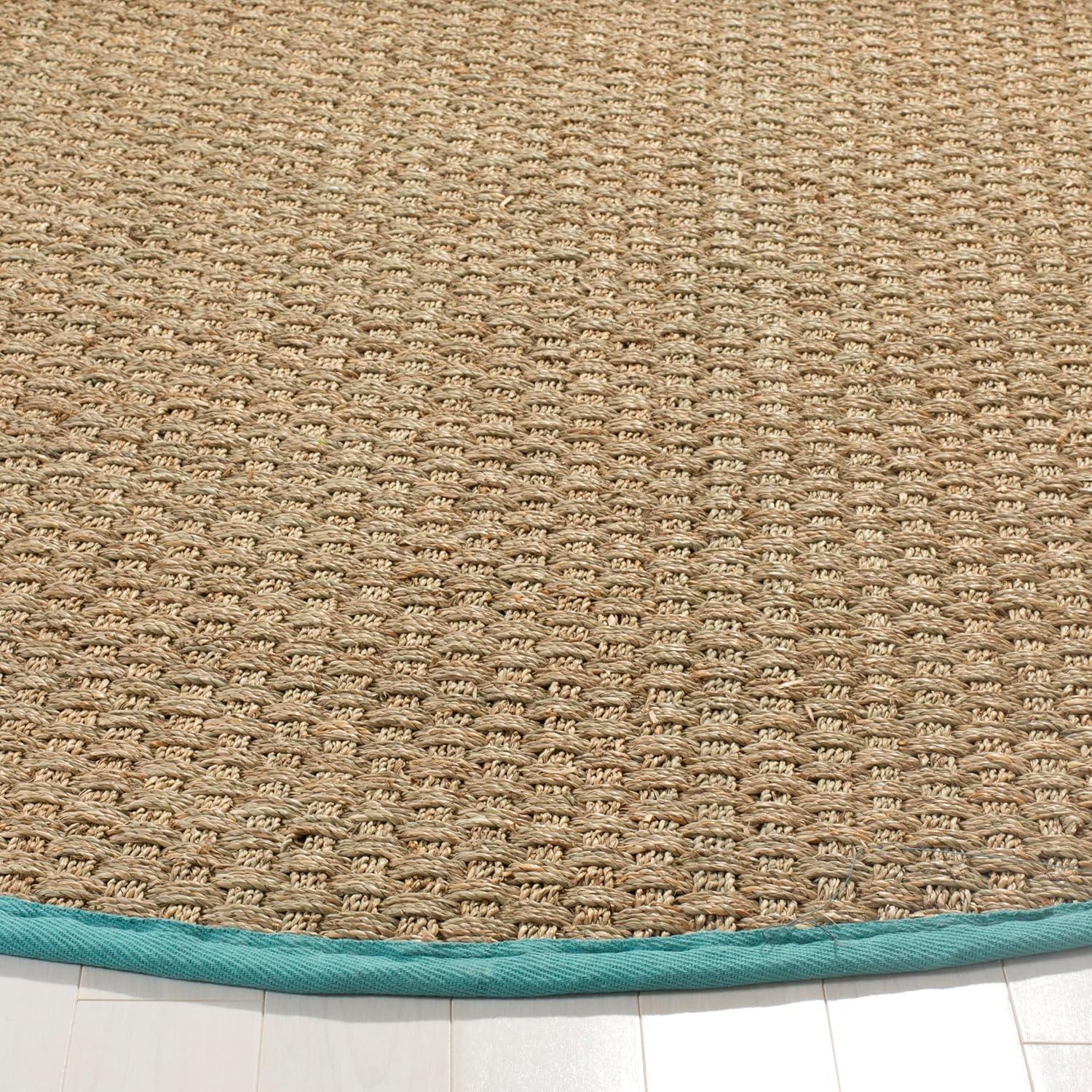 image:imageSAFAVIEH Area Rug 8x10 Natural Fiber Collection Large Natural amp Beige Seagrass Basketweave Pattern NF114ANaturalTeal