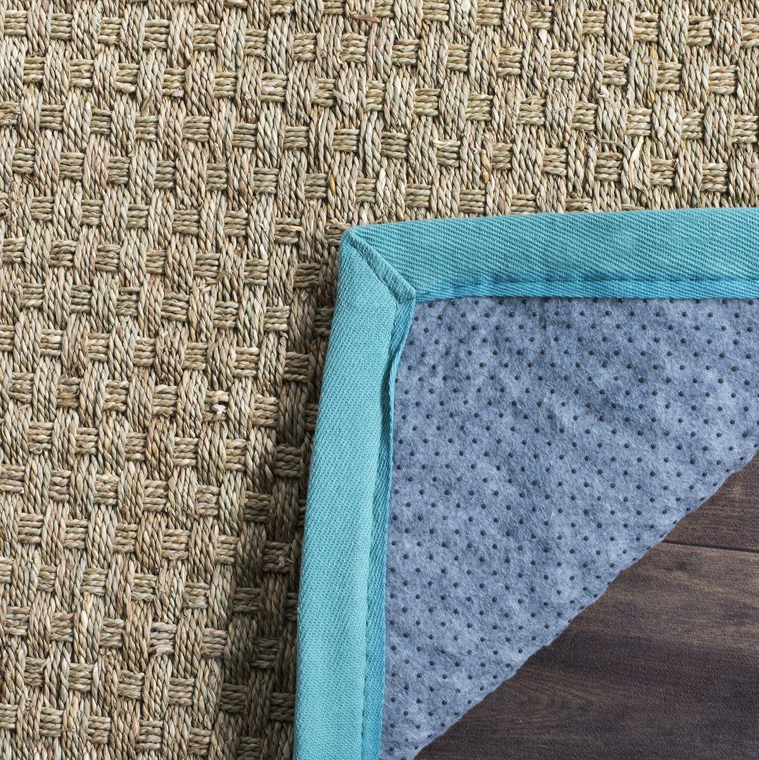 image:imageSAFAVIEH Area Rug 8x10 Natural Fiber Collection Large Natural amp Beige Seagrass Basketweave Pattern NF114ANaturalTeal