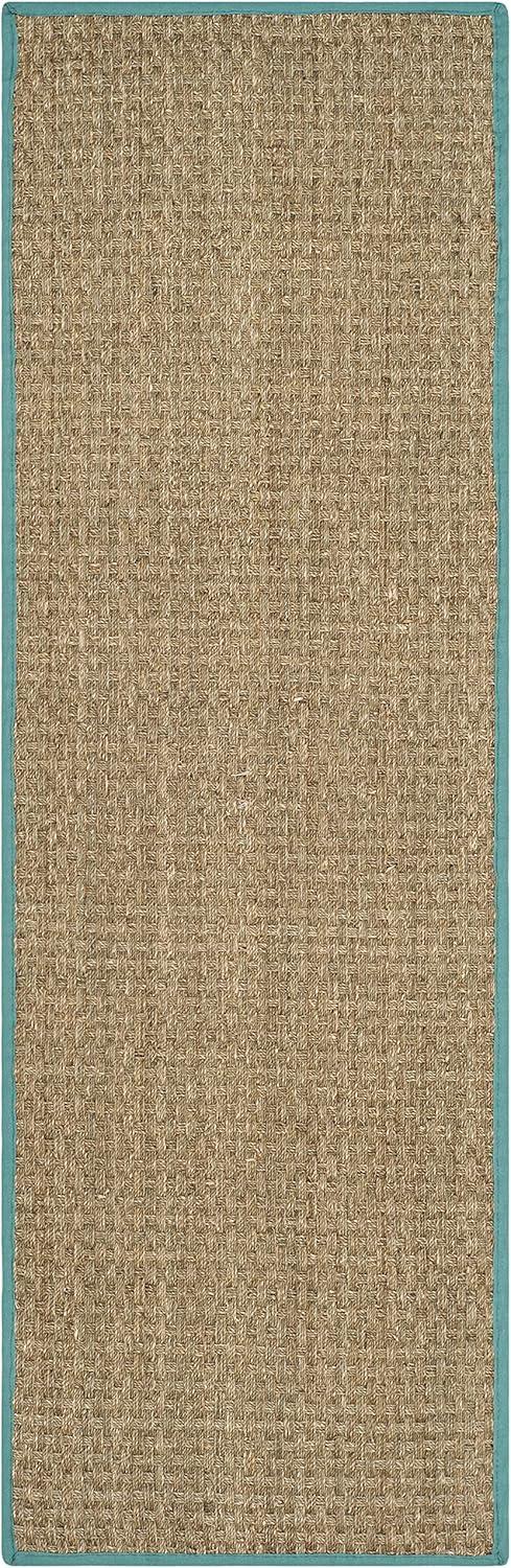 image:imageSAFAVIEH Area Rug 8x10 Natural Fiber Collection Large Natural amp Beige Seagrass Basketweave Pattern NF114ANaturalTeal