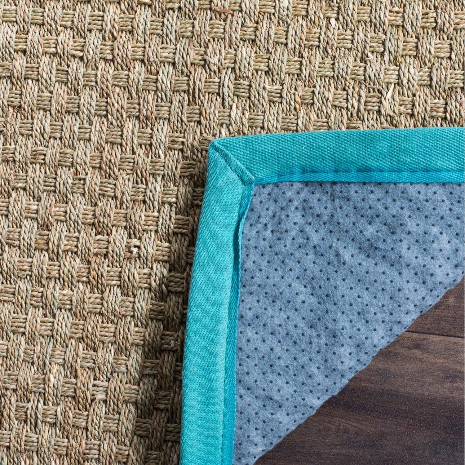 image:imageSAFAVIEH Area Rug 8x10 Natural Fiber Collection Large Natural amp Beige Seagrass Basketweave Pattern NF114ANaturalTeal