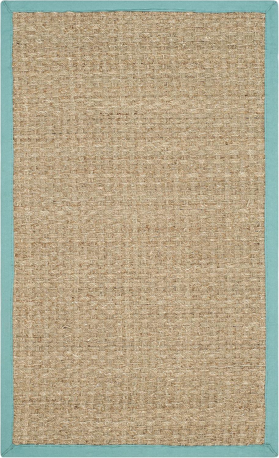 image:imageSAFAVIEH Area Rug 8x10 Natural Fiber Collection Large Natural amp Beige Seagrass Basketweave Pattern NF114ANaturalTeal
