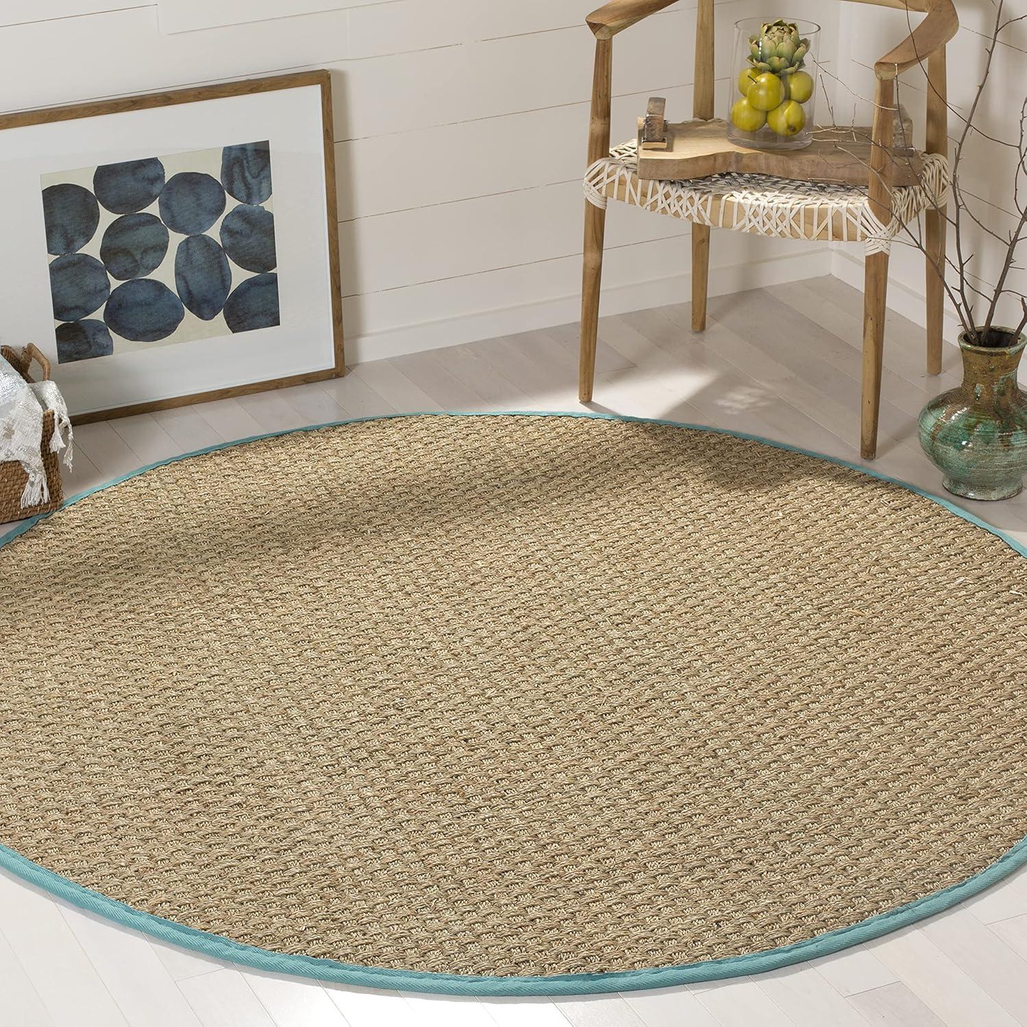 image:imageSAFAVIEH Area Rug 8x10 Natural Fiber Collection Large Natural amp Beige Seagrass Basketweave Pattern NF114ANaturalTeal