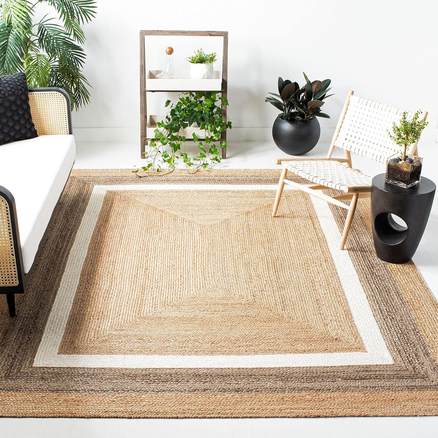 image:imageSAFAVIEH Area Rug 8x10 Natural Fiber Collection Large Natural amp Grey amp Ivory Handmade Braided Jute Farmhouse Boho Rustic Style Ideal for Living Room Bedroom Dining Space NF883BNaturalIvory