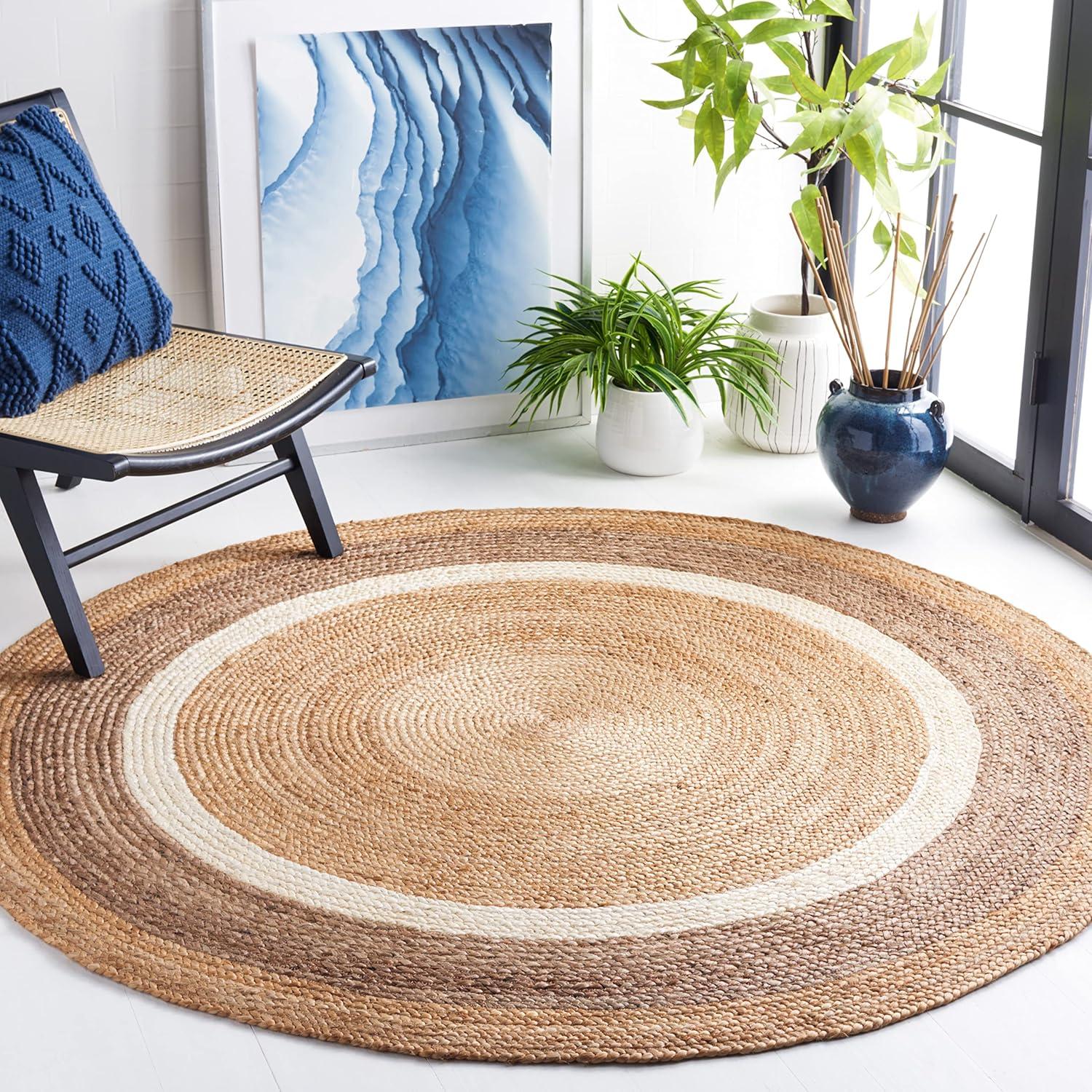 image:imageSAFAVIEH Area Rug 8x10 Natural Fiber Collection Large Natural amp Grey amp Ivory Handmade Braided Jute Farmhouse Boho Rustic Style Ideal for Living Room Bedroom Dining Space NF883BNaturalIvory
