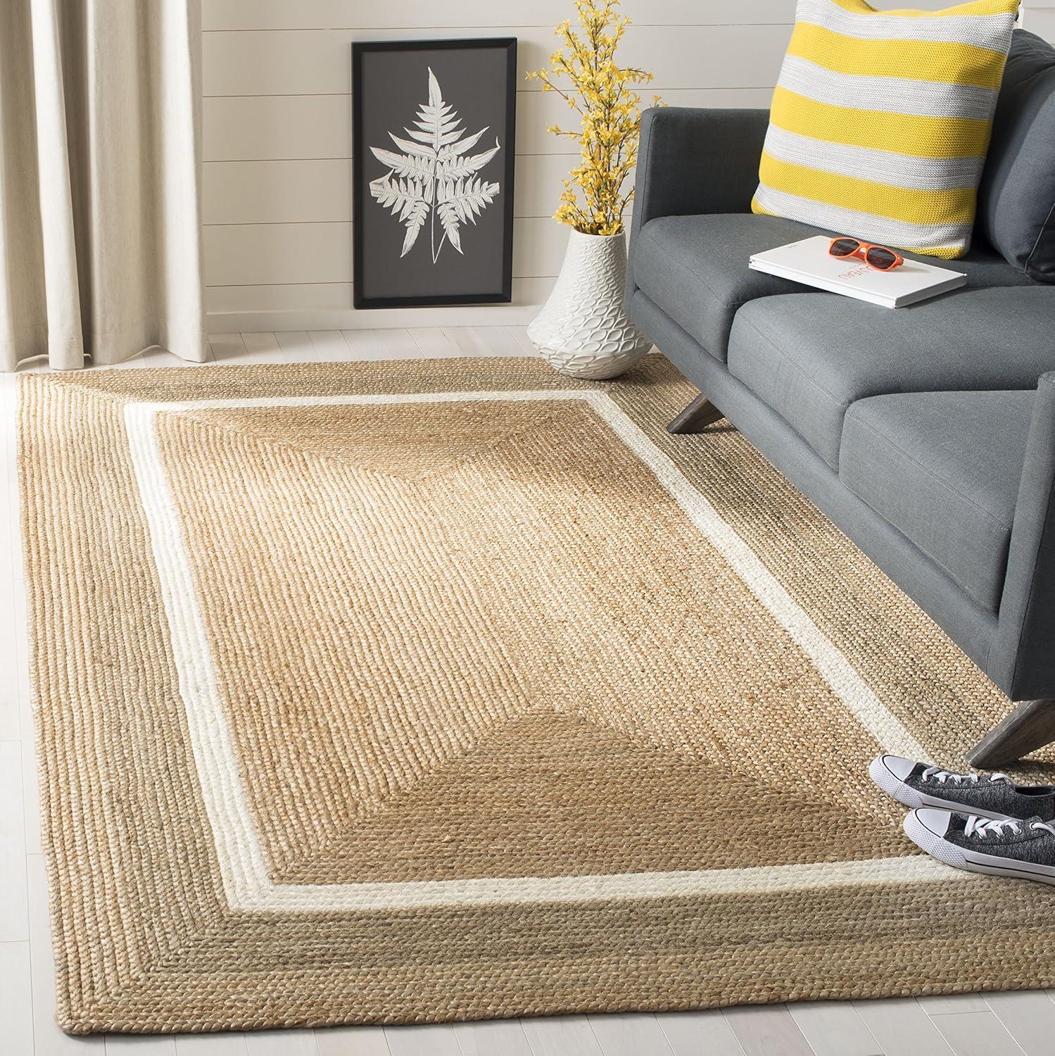 image:imageSAFAVIEH Area Rug 8x10 Natural Fiber Collection Large Natural amp Grey amp Ivory Handmade Braided Jute Farmhouse Boho Rustic Style Ideal for Living Room Bedroom Dining Space NF883BNaturalIvory