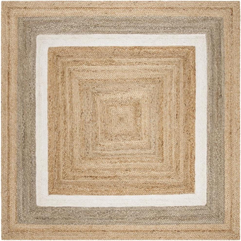 image:imageSAFAVIEH Area Rug 8x10 Natural Fiber Collection Large Natural amp Grey amp Ivory Handmade Braided Jute Farmhouse Boho Rustic Style Ideal for Living Room Bedroom Dining Space NF883BNaturalIvory