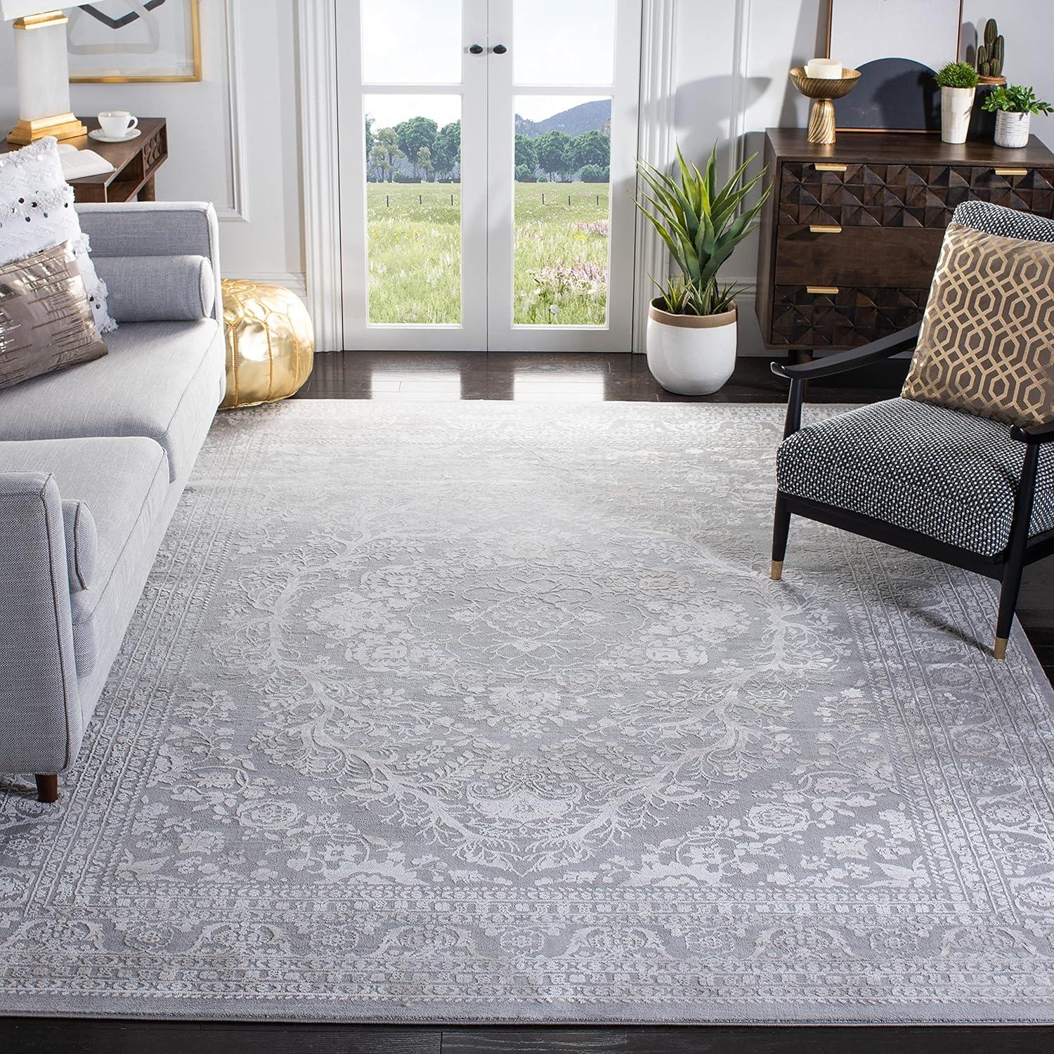 image:imageSAFAVIEH Area Rug 8x10 Reflection Collection Large Light Grey amp Cream NonShedding amp Easy Cleaning Ideal for Living Room Bedroom Dining Space RFT668GLight GreyCream