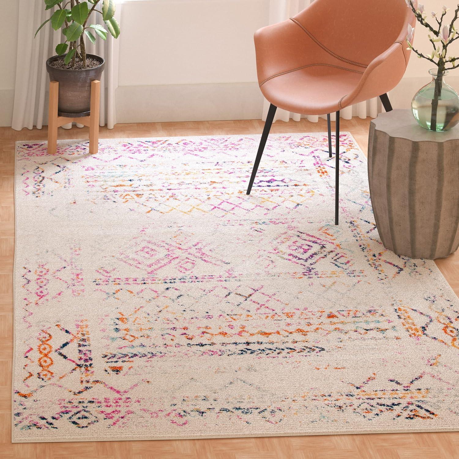 image:imageSAFAVIEH Area Rug 8x10 Tulum Collection Large Ivory amp Black Moroccan Boho Distressed Design NonShedding amp Easy to Clean Ideal for Living Room Bedroom Dining Space TUL268DIvoryFuchsia