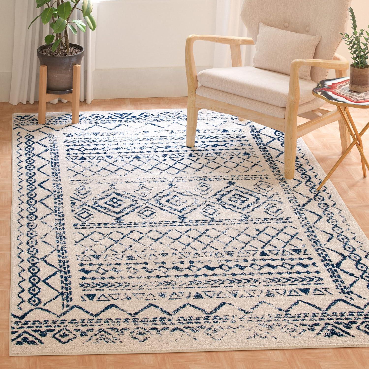 image:imageSAFAVIEH Area Rug 8x10 Tulum Collection Large Ivory amp Black Moroccan Boho Distressed Design NonShedding amp Easy to Clean Ideal for Living Room Bedroom Dining Space TUL268DIvoryNavy