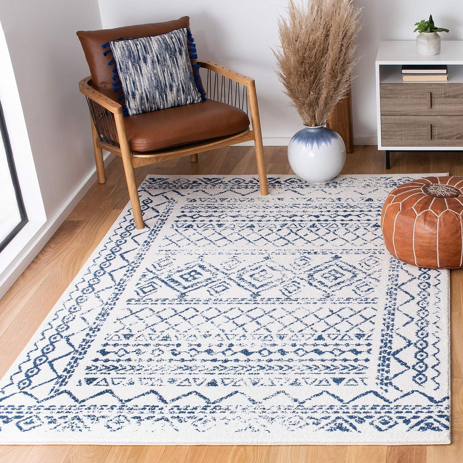 image:imageSAFAVIEH Area Rug 8x10 Tulum Collection Large Ivory amp Black Moroccan Boho Distressed Design NonShedding amp Easy to Clean Ideal for Living Room Bedroom Dining Space TUL268DIvoryNavy