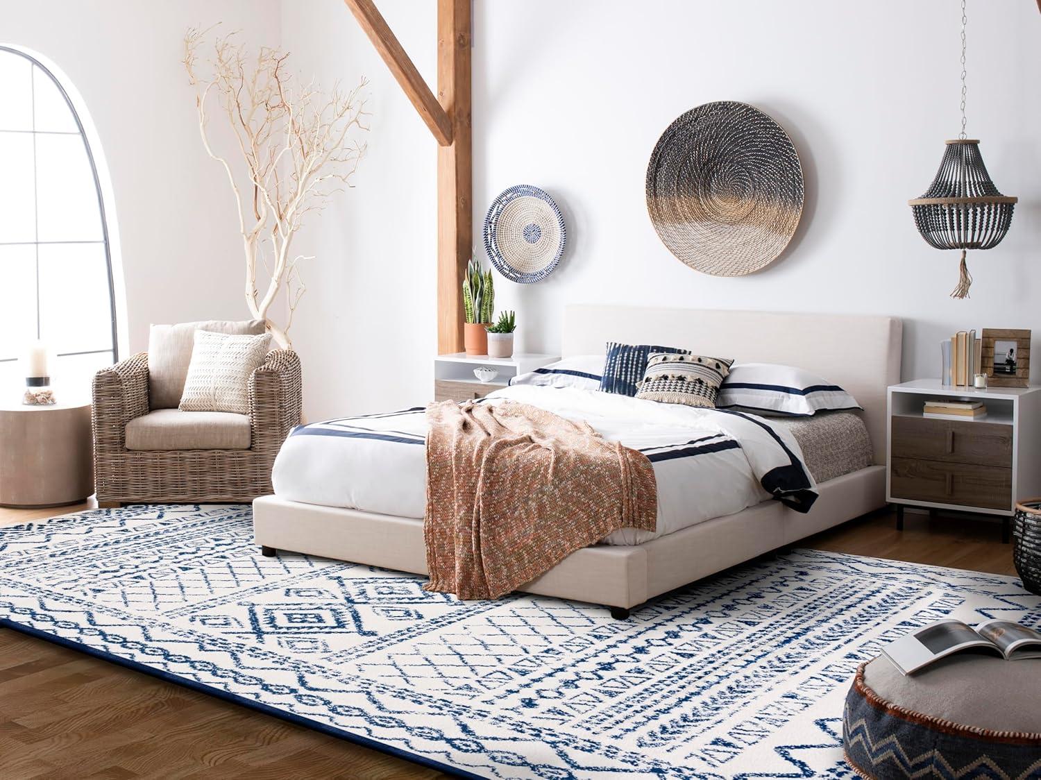 image:imageSAFAVIEH Area Rug 8x10 Tulum Collection Large Ivory amp Black Moroccan Boho Distressed Design NonShedding amp Easy to Clean Ideal for Living Room Bedroom Dining Space TUL268DIvoryNavy
