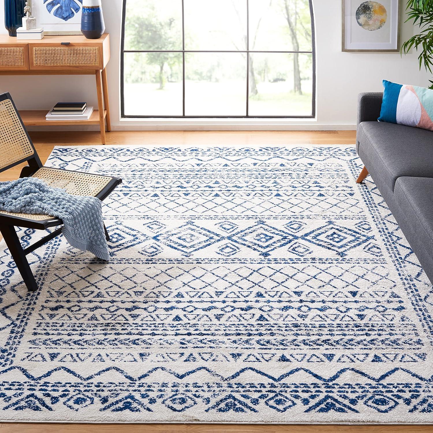 image:imageSAFAVIEH Area Rug 8x10 Tulum Collection Large Ivory amp Black Moroccan Boho Distressed Design NonShedding amp Easy to Clean Ideal for Living Room Bedroom Dining Space TUL268DIvoryNavy